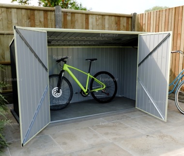 Pent Metal Bike Shed 181 - Hinged Double Doors, Galvanized Steel