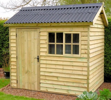 Pressure Treated Apex Shed 666 - Rustic Boards, Corrugated Roof, Fitted Free