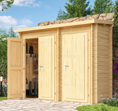 Two Room Log Cabin Shed 118 - 28mm Logs, Pent Roof, PEFC Certified