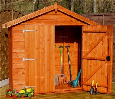 Shiplap Reverse Apex Shed 714 - All T and G, Double Door, Fitted Free